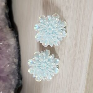 Pale Blue Shimmer Blossom Stud Earrings